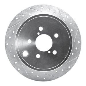 Subaru WRX Brake Rotor (1) - Rear Right - R1 Concepts - Drilled & Slotted - Silver - `08-`15
